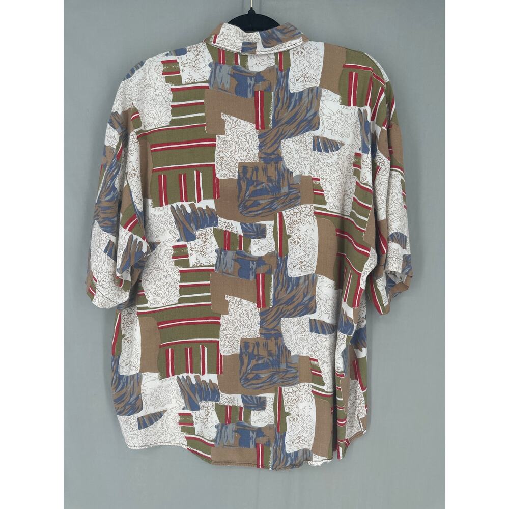 90s Vintage Shirt Large Brown Art Print Floral Button Short Sleeve Camp Beach - Picture 3 of 6